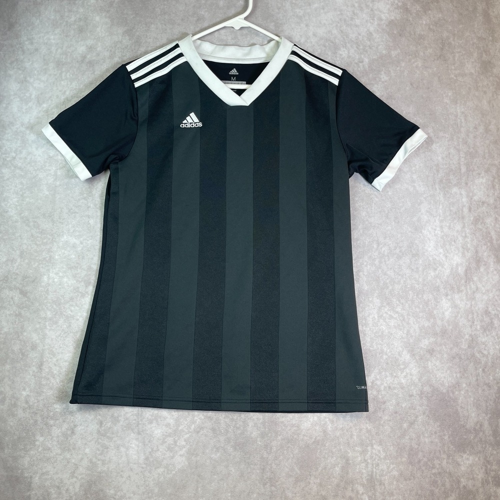 Adidas Jersey Mens Medium Black Striped Soccer Football Performance Climalite